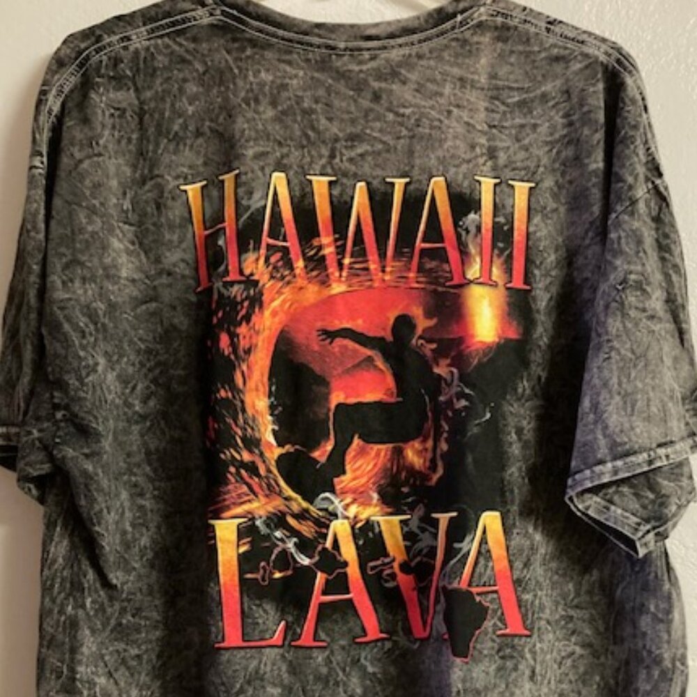 HAWAIIAN LAVA ROCK DYED SHIRT SURFER BIG ISLAND MADAM PELE ISLAND CHAIN XXL NEW